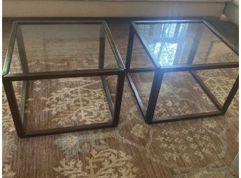 Pair Of Wood & Glass Cube Cocktail Tables