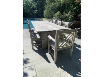 Wooden Patio Table With 8 Goldenteak Teak Chairs.  6 Cushions Included