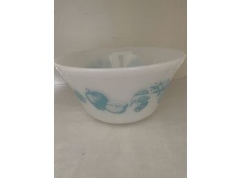 Vintage Federal Milk Glass Aqua Blue Fruit Fare 9 Mixing Nesting Bowl
