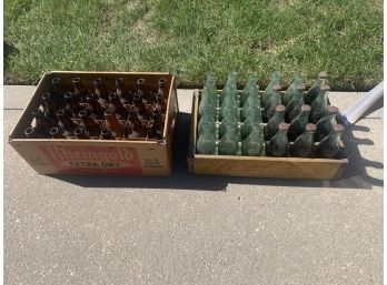 Vintage Coke Bottles (24) In Wooden Box / Vintage Rheingold Beer Bottles In Cardboard Case