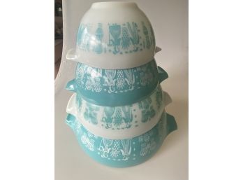 Vintage Pyrex Butterprint Amish Cinderella Mixing Bowls, Set Of 4, Nesting Bowls,