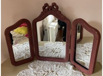 Trifold Wood Vanity Mirror