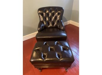 Espresso Leather Chair And Ottoman