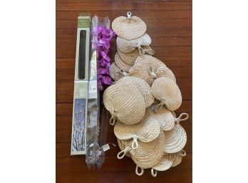 Lot Of Raffia Fans & Lighted Branches