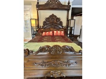 Amazing Carved Wood Queen Bed. With Linens