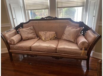Pink Silk Carved Wood Sofa