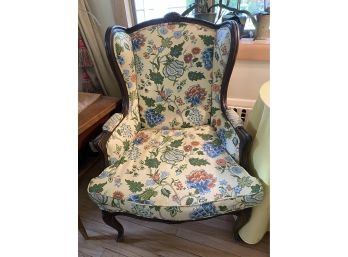 Floral Upholstered Chair With Wood Trim