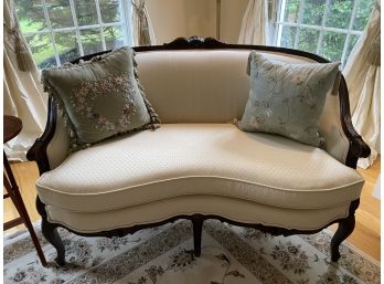 Carved Wood & Ivory Upholstered Settee