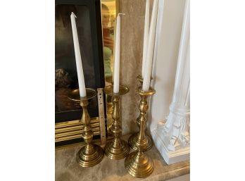 4 Brass Candlesticks & Tray