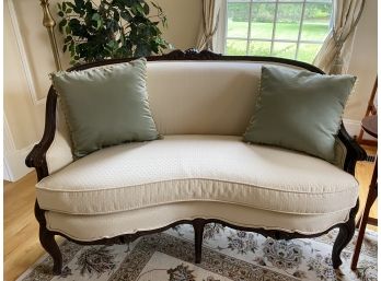 Carved Wood & Ivory Upholstered Settee