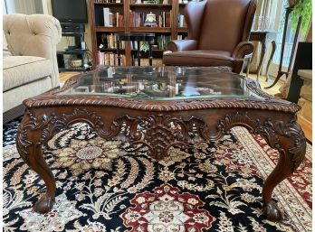 Carved Wood Coffee Table Glass Top