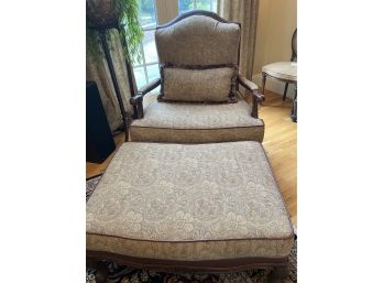 Paisley Upholstered & Leather Chair With Matching Ottoman - Ethan Allen