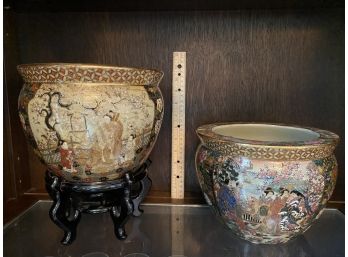 2 Handpainted Japanese Pots