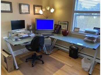 L Shaped Metal Office Desk With Chair