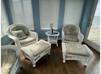 Resin Wicker Chairs With Footstools & End Table