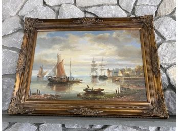 Framed Nautical Oil Painting
