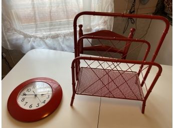 Red Magazine Rack & Clock