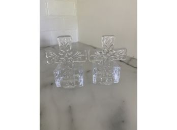 Set Of Glass Cross Candleholders