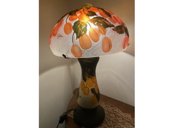 Handpainted Apricot Signed Glass Lamp