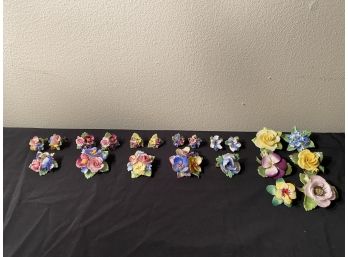 Lot Of Vintage Porcelain Flower Pins & Earrings