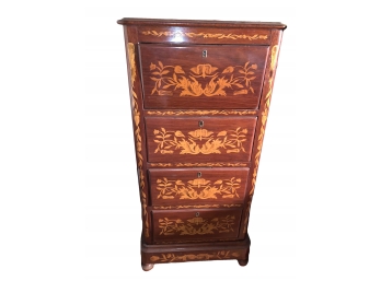 Small Antique  Inlaid Wood  Chest Of Drawers.