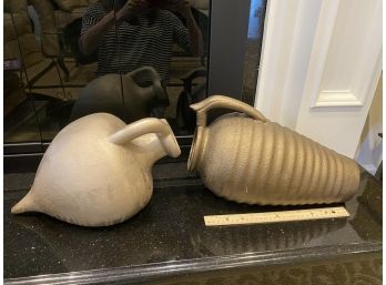 Pair Of Lying Handmade Pottery Vases