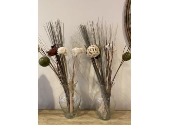 Pair Of Glass Vases With Floral