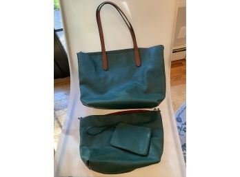Green Leather Handbag Set