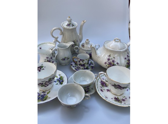 Assorted Violet Teapots, Teacups, Etc