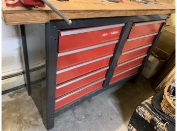 Tool Cabinet With Vise And Items In Drawers