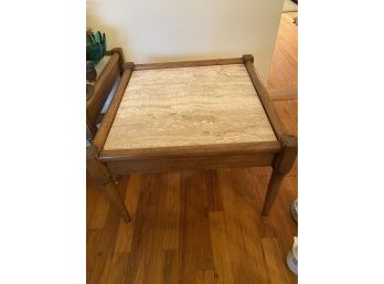 Set Of 2 Mid Century Marble & Wood Accent Tables