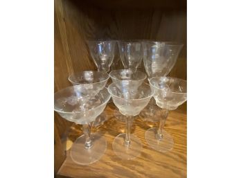 Assorted Etched Floral Glassware