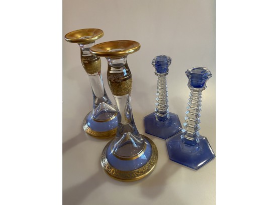 2 Sets Blue Vintage Candlestick Holders