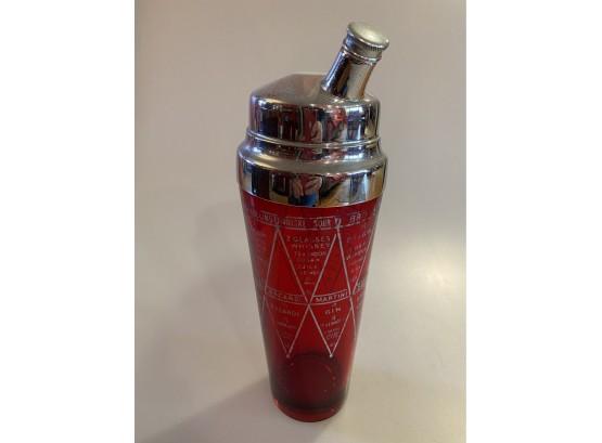 Vintage Ruby Red Cocktail Shaker With Recipes