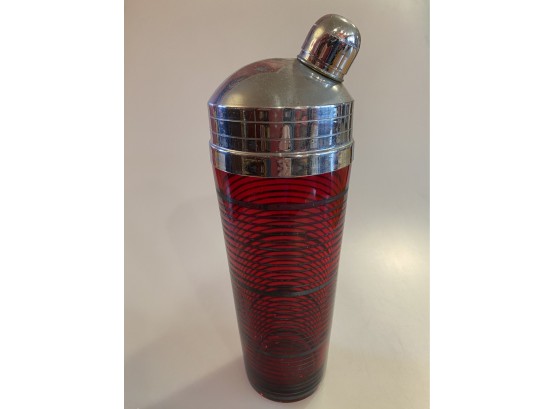 Vintage Ruby Red Striped Cocktail Shaker