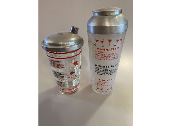Pair Of Vintage Cocktail Shakers With Recipes
