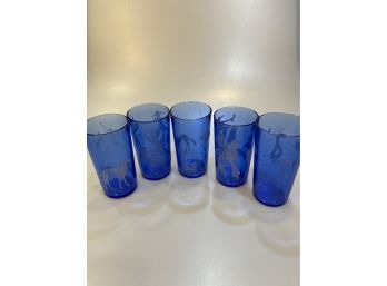 Blue Glassware With Scenes