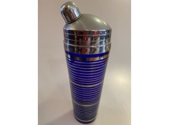 Vintage Cobalt Blue Striped Cocktail Shaker