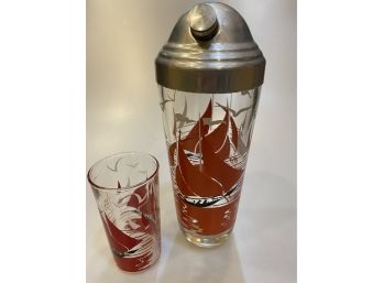 Vintage Polynesian Cocktail Shaker & Shot Glass