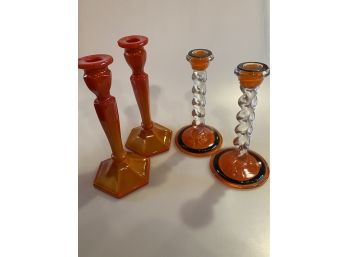 Retro Orange Candlestick Holders