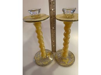Vintage Yellow Candlestick Holders
