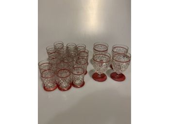 Vintage Bubble Glass Red Shot Glasses