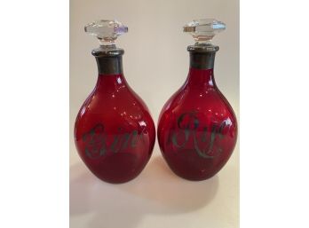 Mid Century Ruby Red Gin And Rye Decanters