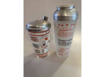Pair Of Vintage Cocktail Shakers With Recipes
