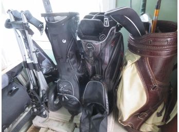 Lot Of Golf Bags, Cart, Assorted Clubs And Balls/tees