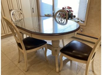 Dinette Set Ivory Ivory Painted Wood With Walnut/glass Top 4 Chairs With Padded Seats