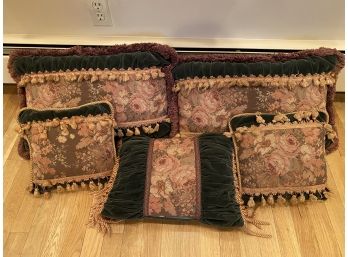 Hunter Green/burgundy Floral Fringe Pillow Set