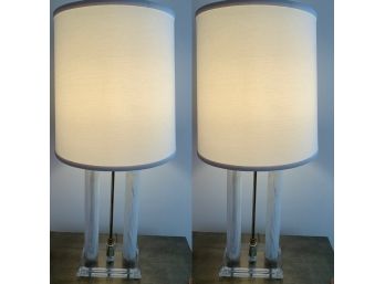 Set Of 2 Glass And Lucite Lamps