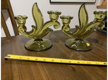 Pair Of Vintage Glass Candle Holders