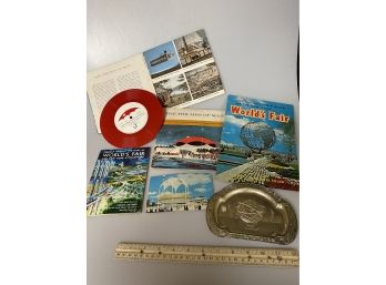 1965 Worlds Fair Ashtray, Records, Souvenir Book, Postcard & Brochure